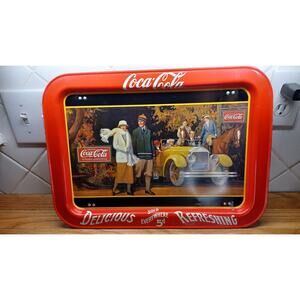 2 Vintage Coke 1987 Coca Cola Touring Car Advertising Lithograph TV Tray‎ w Legs